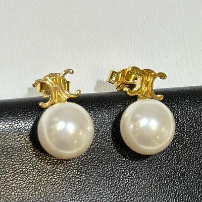 Celine Triomphe Pearl Earrings Gold