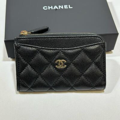 Chanel Classic Zip Long Cardholder Cow Black Gold