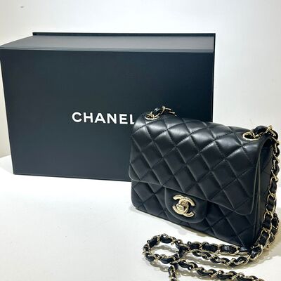 Chanel Mini Square Flap Bag Black Gold 17cm