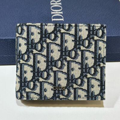 Dior Mens Wallet with Coin Oblique Blue