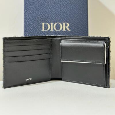 Dior Mens Wallet with Coin Oblique Blue