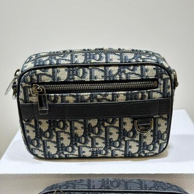 Dior Mens Mini Safari Bag With Strap Oblique Blue