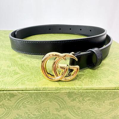 Gucci GG Marmont Belt Black Shiny Gold 2cm