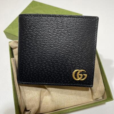 Gucci Mens GG Marmont Leather Bi-fold Wallet with Coin Black