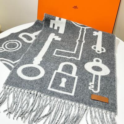 Hermes Casaque Porte-Clefs muffler flanelle ivoire (grey)