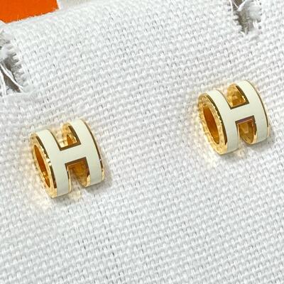 Hermes Mini Pop H Earring Gold White