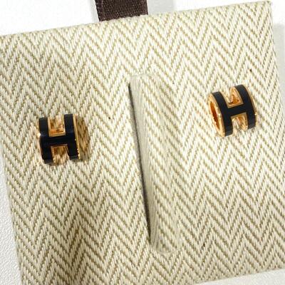 Hermes Mini Pop H Earring Rose Gold Black