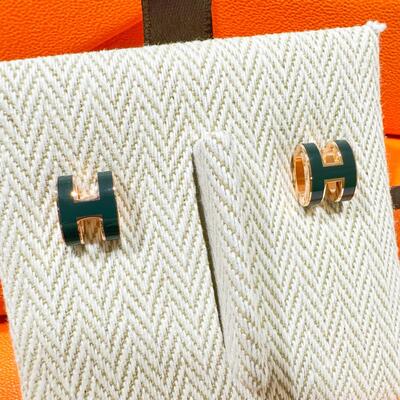 Hermes Mini Pop H Earring Rose Gold Deep Green (Vert Cypres)