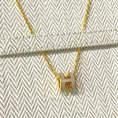 Hermes Mini Pop H Necklace Gold Light Grey (Marron Glace)