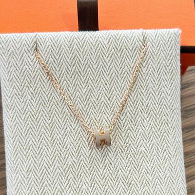 Hermes Mini Pop H Necklace Rose Gold Light Grey (Marron Glace)