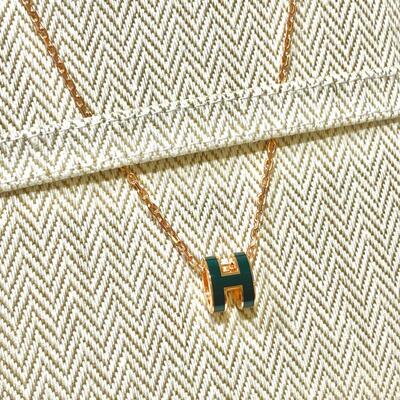 Hermes Mini Pop H Necklace Rose Gold Deep Green (Vert Cypres)