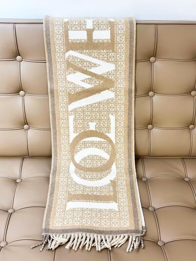 Loewe Love Jacquard Scarf White Beige