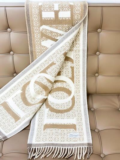 Loewe Love Jacquard Scarf White Beige