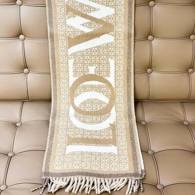 Loewe Love Jacquard Scarf White Beige