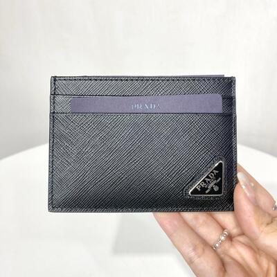 Prada Saffiano Leather Cardholder Black Triangle Large