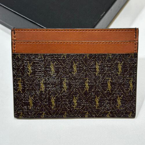 YSL Mens Monogram Canvas Cardcase Brown