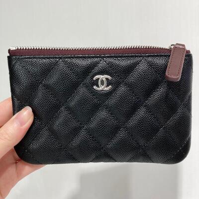 Chanel Classic Zip Pouch Cow Black Silver