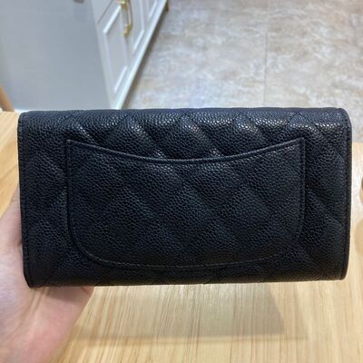 Chanel Classic Long Wallet Cow Black Gold
