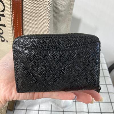 Chanel Classic Zip Coinholder Cow Black Silver