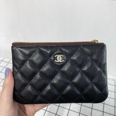 Chanel Classic Zip Pouch Cow Black Gold