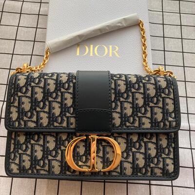 Dior 30 Montaigne Bag with Chain Oblique Blue